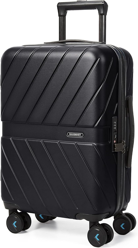 BAGSMART Carry On Luggage 22x14x9 Airline Approved With TSA Lock, 1OO% Polycarbonate Hardside Luggage with Spinner Wheels, Durable Hard Shell Carry On Suitcase 20 inch Black
