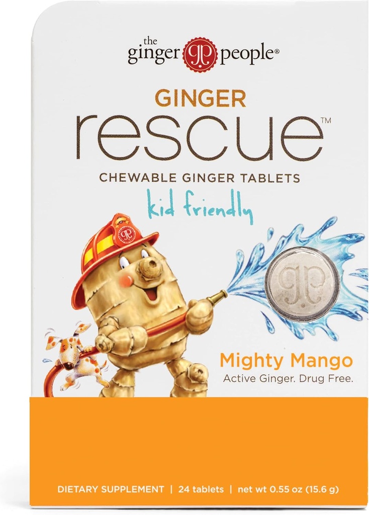 The Ginger People Ginger Rescue® Chewable Tablets Drug Free Digestive Health, 5.5 oz Chewable Tablets, Mighty Mango Flavor, Kid Friendly, 0.55 Oz, 24 Count (Pack of 1)