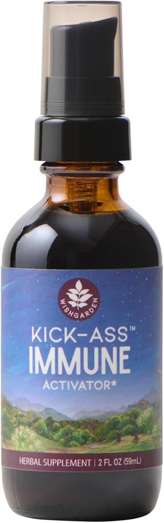 WishGarden Herbs Kick-Ass Immune Activator - Herbal Immunity Support Supplement for Adults, Plant-Based Immune Booster & Immune Defense w/Echinacea & Goldenseal, Rapid Immunity Boost Formula, 2oz