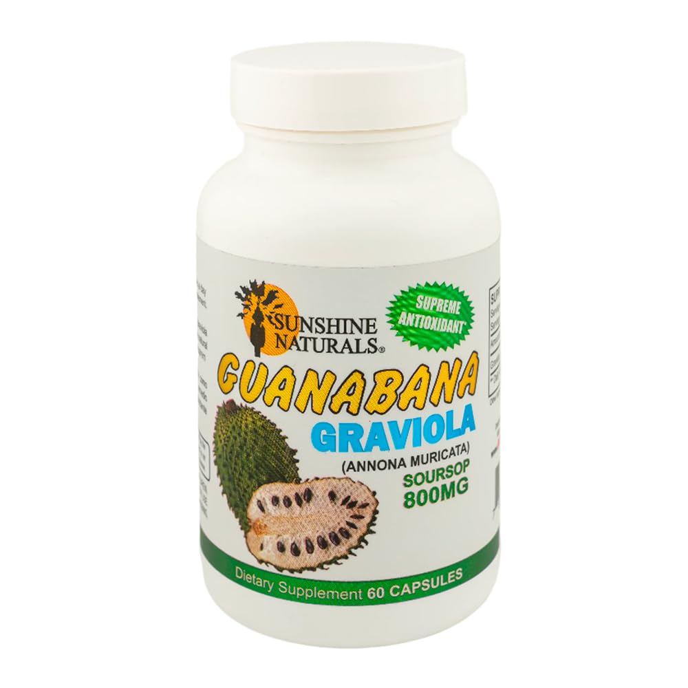 Sunshine Naturals Graviola Supplement. Immune Support, Digestive Aid, Antioxidant Defense, and Detoxification. Promotes Healthy Digestion, Cellular Health, and Overall Wellness. 60 Capsules.