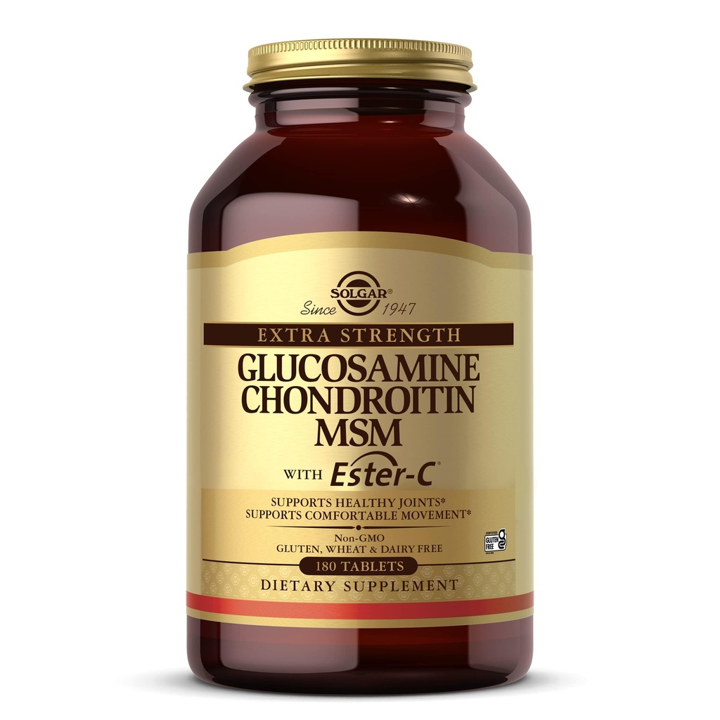 Solgar Extra Strength Glucosamine Chondroitin MSM w/Ester-C, 180 Tablets - Promotes Healthy Joints, Supports Comfortable Movement & Collagen Formation - Non-GMO, Gluten No, Dairy No - 60 Servings