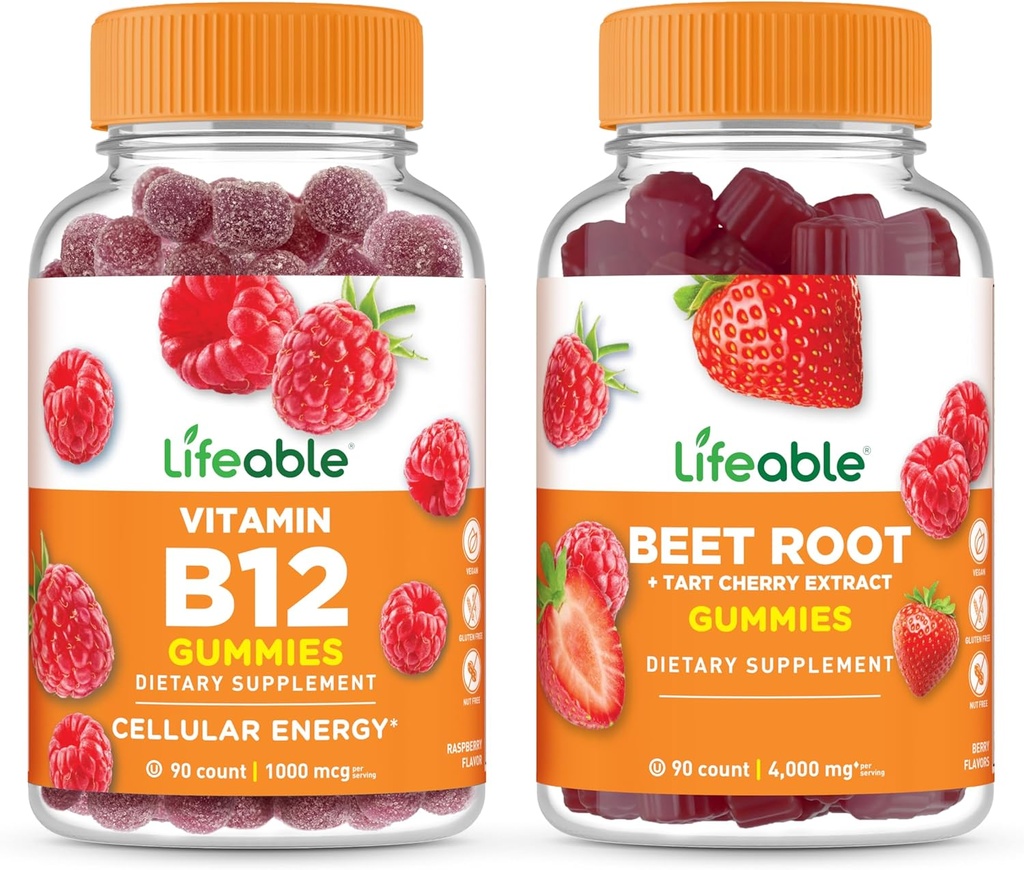 Lifeable Vitamin B12 + Beet Root, Gummies Bundle - Great Tasting, Vitamin Supplement, Gluten Free, GMO Free, Chewable