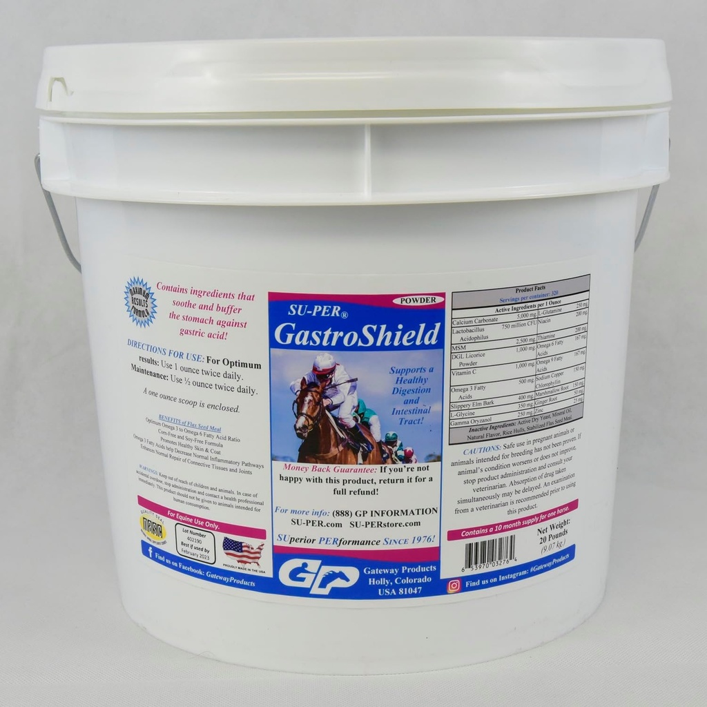 SU-PER GastroShield Equine Probiotics Powder - Horse Digestion Supplement for Gastric Health - Supports Healthy Digestion & Intestinal Tract - 20 Pound, 10 Month Supply
