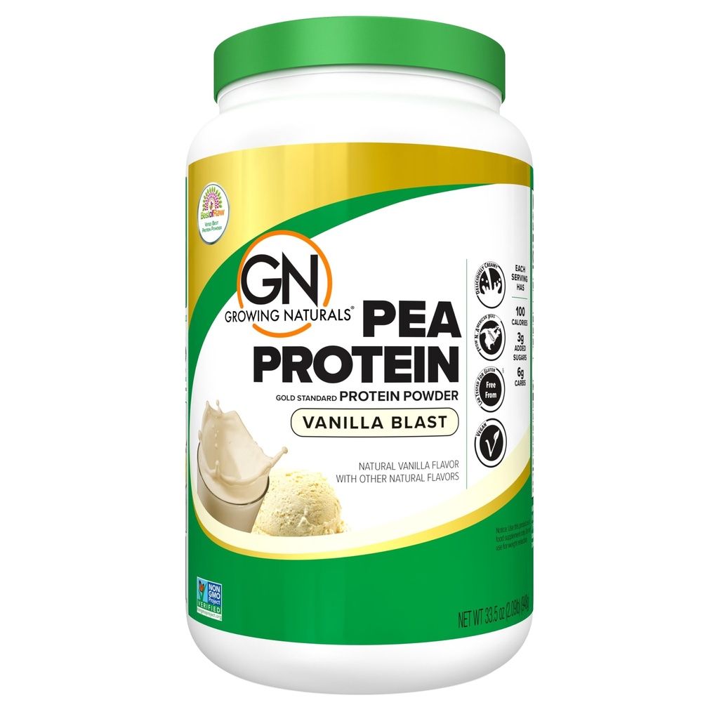 Growing Naturals Raw Pea Protein Powder, Vegan Plant Based Protein, BCAA, Low-Carb, Low-Sugar, Vanilla Blast, 2 Pound (Pack of 1)