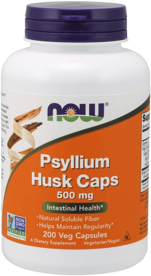 NOW Psyllium Husk 500mg, 200 Capsules (Pack of 3)