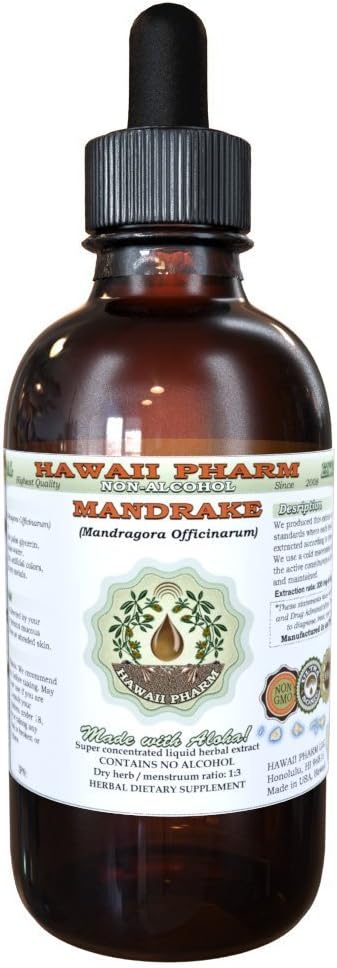 Hawaii Pharm Mandrake Alcohol-Free Liquid Extract, Mandrake (Mandragora Officinarum) Dried Root Glycerite Natural Herbal Supplement, USA 2 oz