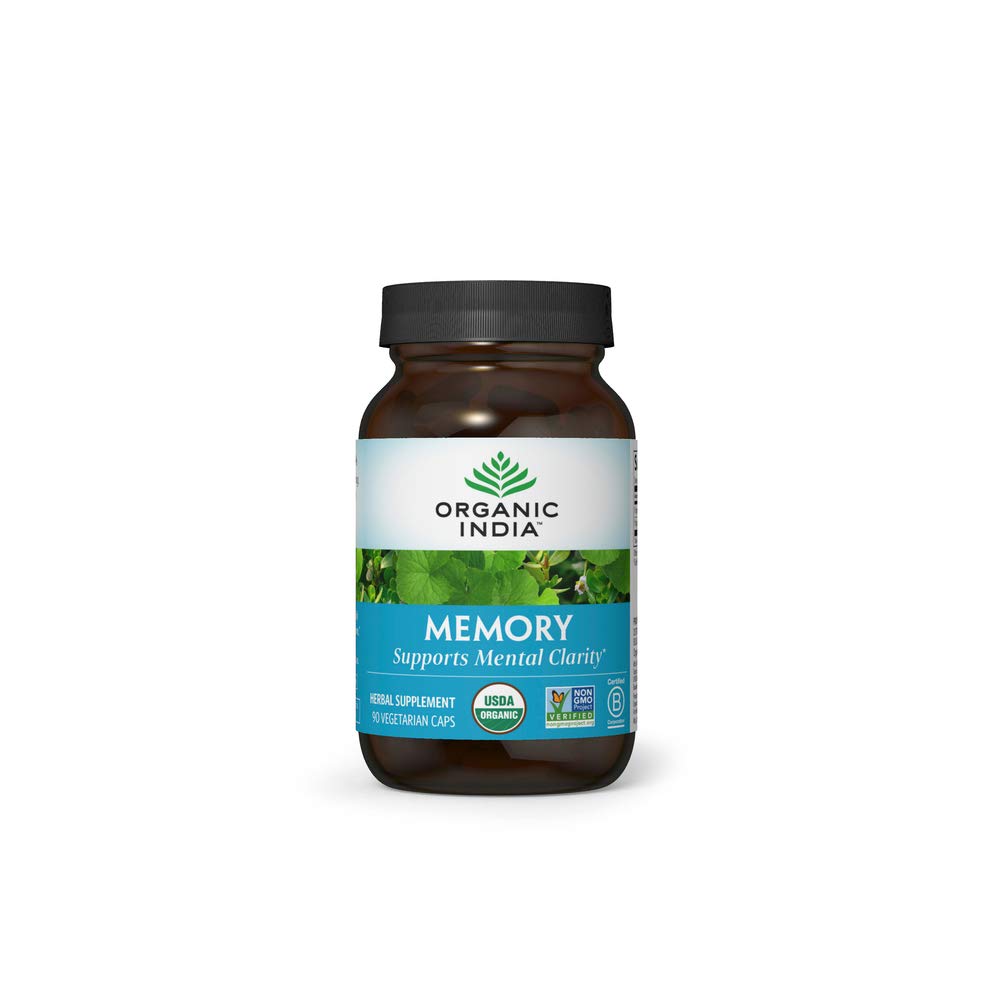 ORGANIC INDIA Memory Herbal Supplement - Supports Mental Clarity & Healthy Nervous System, Immune Support, Vegan, Gluten-Free, Kosher, USDA Certified Organic, Non-GMO - 90 Capsules