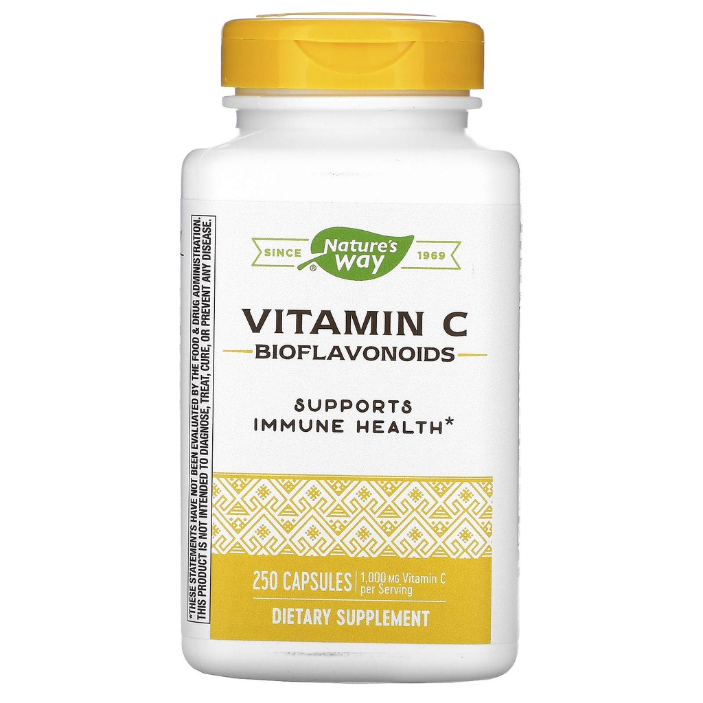 Nature's Way Vitamin C with Bioflavonoids, Immune Support*, High Potency Vitamin C per 2-Capsule Serving, Promotes Collagen*, 1,000 mg per 2-Capsule Serving, 250 Capsules (Packaging May Vary)