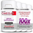 CLINICALLY Proven (4-Month Supply) Brain Supplements with Anti Aging, Memory Pills, Omega 5 Pomegranate Supplement, 4 Bottles 60ct Each