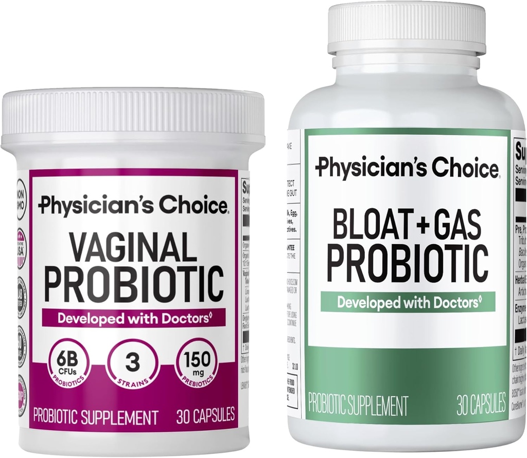 Physician's CHOICE Vaginal Wellness Probiotic 30ct + Bloat & Gas Probiotic 30ct - Monthly Relief Combo for Women