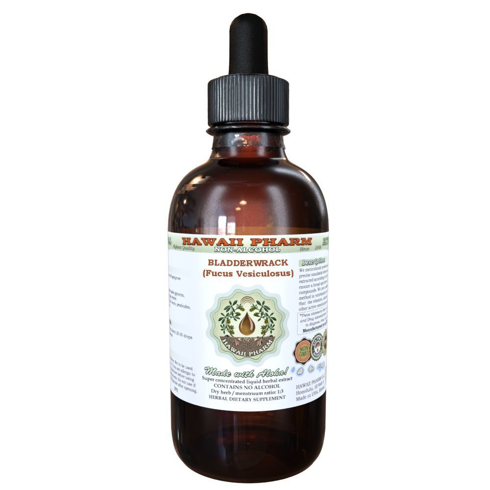 Hawaii Pharm Bladderwrack Alcohol-Free Liquid Extract, Bladderwrack (Fucus Vesiculosus) Glycerite Natural Herbal Supplement 2 oz