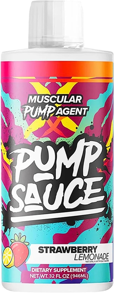 Pump Sauce Pre-Workout - 32 oz, Strawberry Lemonade, No Caffeine, Full Spectrum Liquid, Gluten Free, Vegan, Zero Sugar