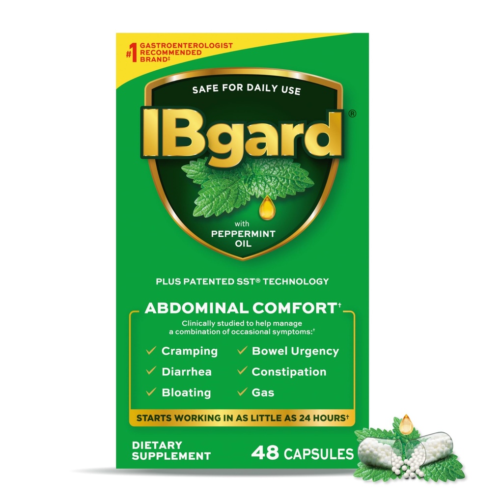 IBgard Gut Health Supplement, Peppermint Oil Capsules for Abdominal Comfort, 48 Capsules