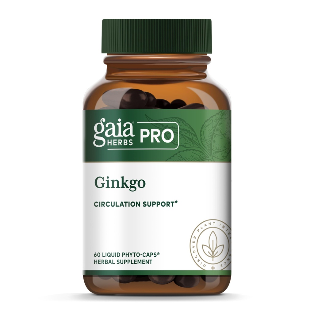 GAIA HERBS PRO Ginkgo - Healthy Blood Flow & Brain Function Support Supplement* - Blood Circulation Support Supplement* with Ginkgo Leaf Extract - 60 Liquid Phyto-Caps (30 Servings)