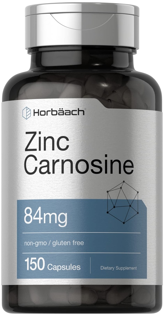 Horbäach Zinc Carnosine Supplement | 84mg per Capsule | 150 Count | Non-GMO & Gluten Free
