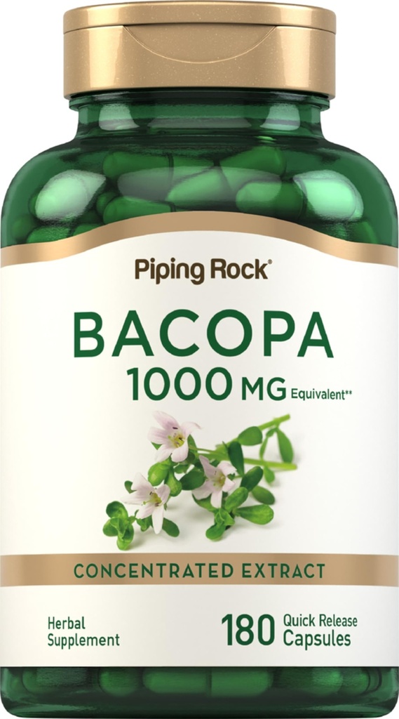 Piping Rock Bacopa Monnieri Supplement | 180 Capsules | Herbal Extract |Non-GMO & Gluten Free