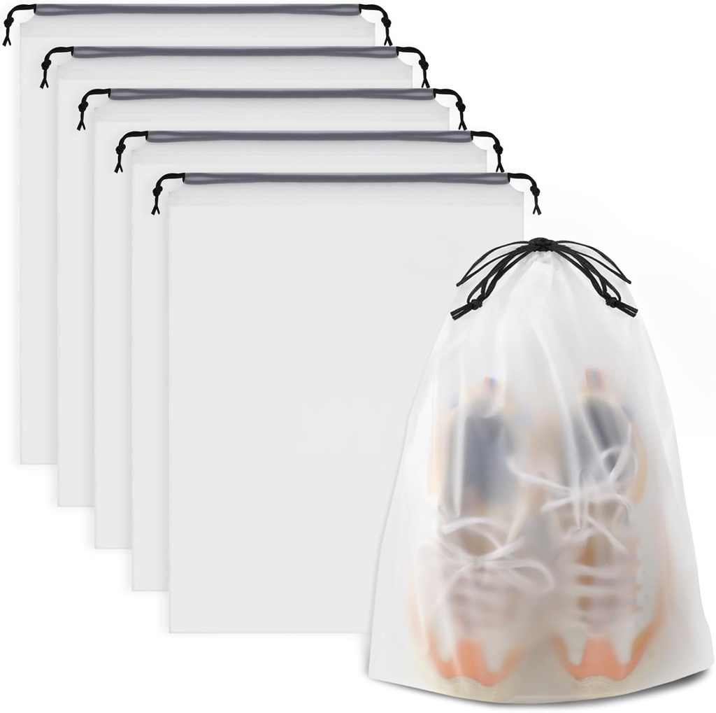 Waterproof Travel Drawstring Shoe Bags for Packing, Storage, Travel Essentials for Men and Women, 15.7 x 11.8 inches, Clear, 5 pieces