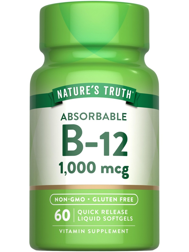 Nature's Truth Vitamin B12 | 1000 mcg | 60 Softgels | Non-GMO & Gluten Free Supplement