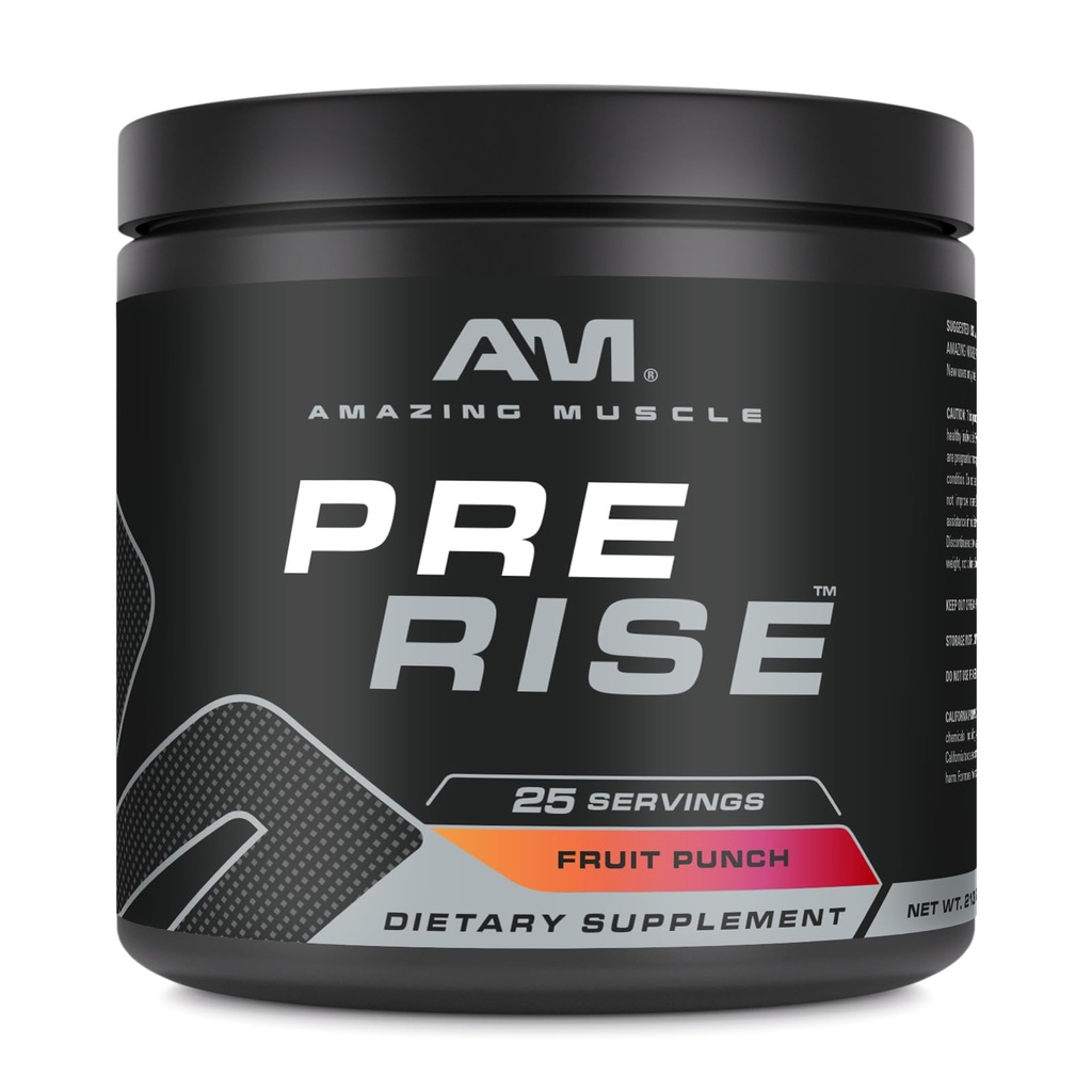 Amazing Muscle Pre Rise | Pre-Workout Powder Supplement with Caffeine & Beta-Alanine for Men & Women | 25 Servings (25 Servings, Fruit Punch)