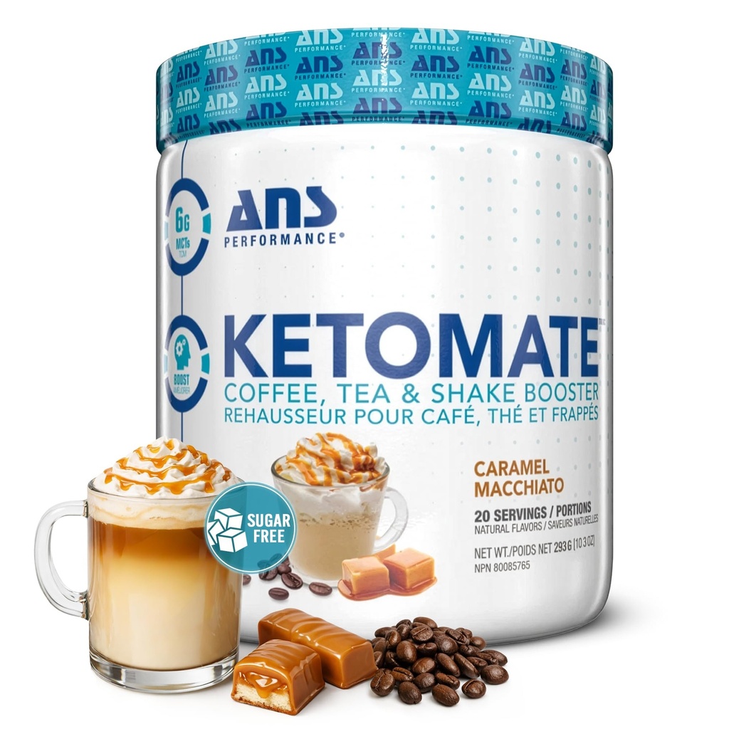 ANS Performance Ketomate Sugar Free Coffee Creamer with MCT Oil Powder for Tea and Shakes, Keto Energy Powder, 20 Servings, Carmel Macchiato