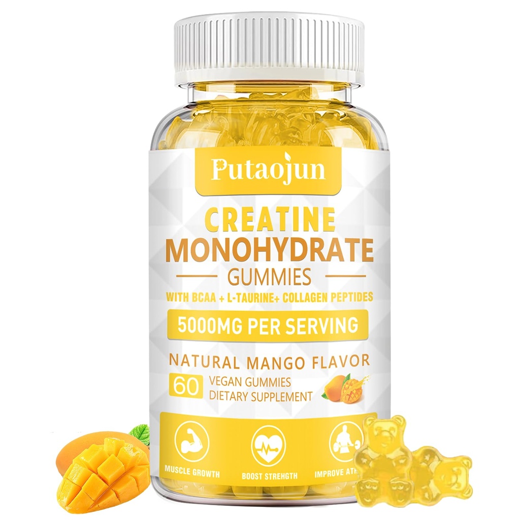 Creatine Monohydrate with Vitamins D3 & B12 | Sugar-Free Hydrolyzed Collagen & Creatine Gummies | 60 Count