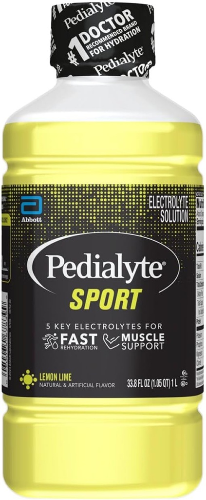 Pedialyte Sport Electrolyte Solution | 5 Key Electrolytes for Muscle Support | Fast Hydration for Before, During, & After Exercise | Lemon Lime, 1 Liter