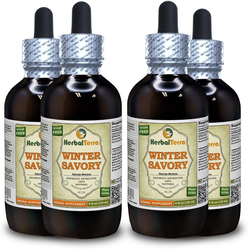Winter Savory (Satureja Montana) Tincture, Organic Dried Leaves Liquid Extract (Brand name: HerbalTerra, Proudly made in USA) 4x4 fl.oz (4x120 ml)