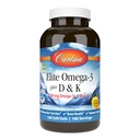 Carlson - Elite Omega-3 Plus D & K, 700 mg Omega-3s + D3 & K2, Function, Bone Health & Immune Support, Lemon, 180 Softgels