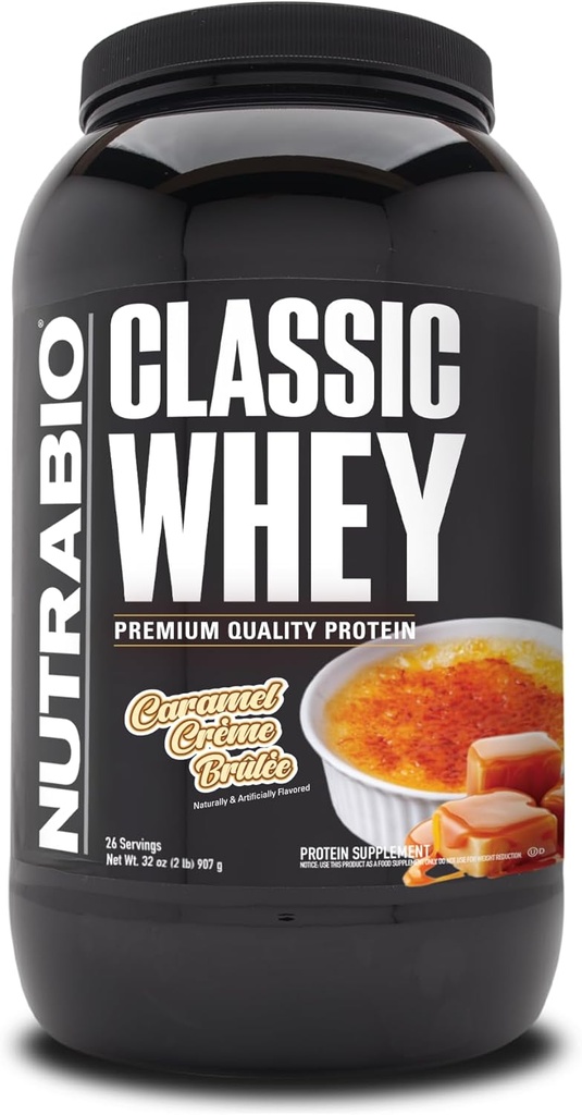 NutraBio Classic Whey Protein Powder- 25G of Protein Per Scoop - No Fillers, Artificial Colors, Preservatives - Caramel Creme Brulee, 2 Pounds