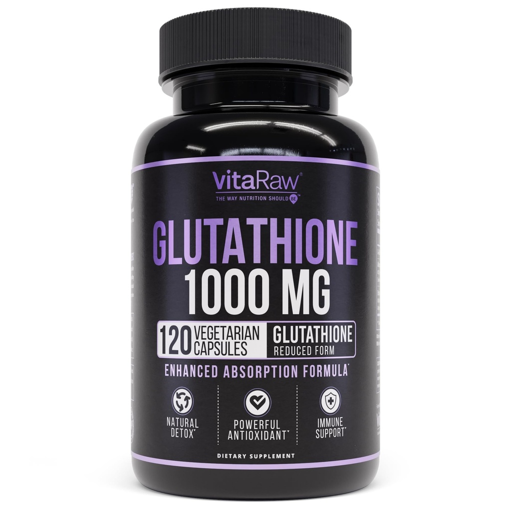 VitaRaw 1000mg Glutathione for Immune Support - 100mg Absorption Complex - Reduced Liposomal Glutathione Supplement with Alpha Lipoic Acid - Brain Booster, Glowing Skin, Liver Support
