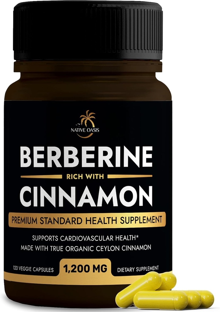 Berberine Supplement with Ceylon Cinnamon | Berberine HCL 1,200mg Plus Ceylon Cinnamon from Sri Lanka for Heart Health, Weight Loss & Immune Support | Non-GMO, Lab Tested, Zero Fillers | 120ct.