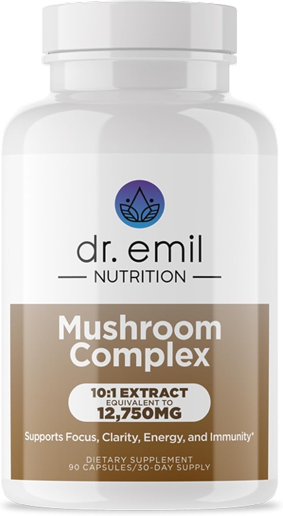 DR. EMIL NUTRITION 10 Mushroom Supplement for Mental Clarity, Focus & Immune Support - Functional Mushroom Nootropic Supplement with Lions Mane Extract, Cordyceps, Turkey Tail & More