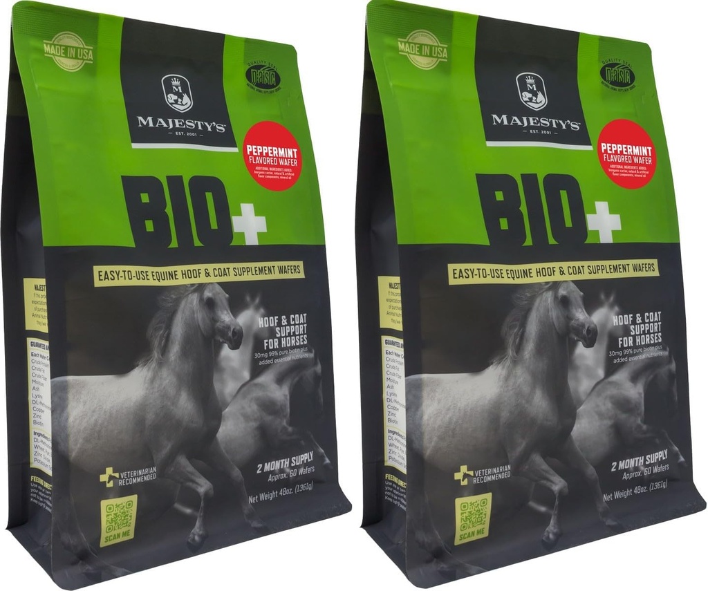 Majesty's Peppermint Flavored Biotin Wafers - Superior Horse/Equine Hoof and Coat Support Supplement - Copper, Zinc, Lysine, Methionine