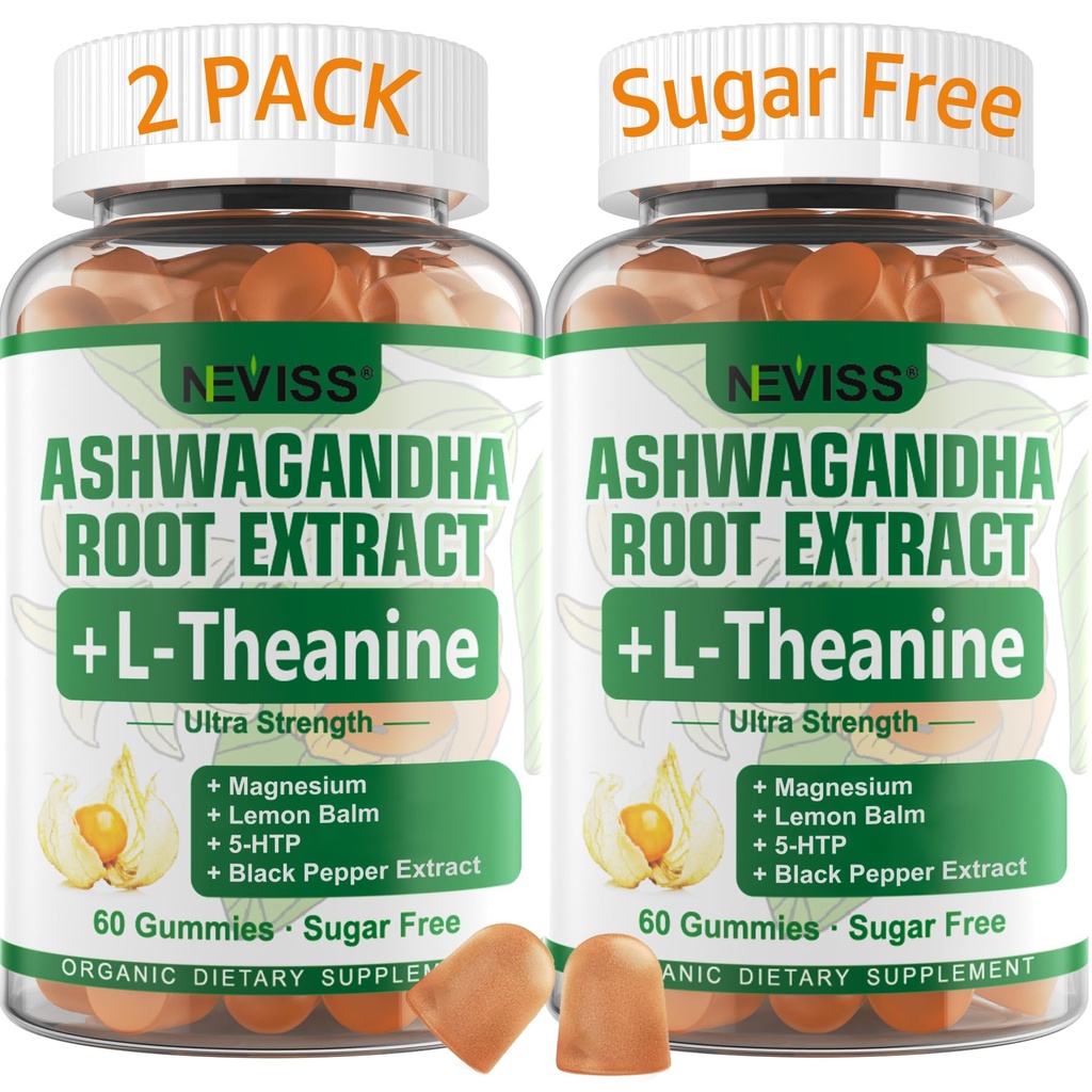 NEVISS Ashwagandha Gummies 2000mg, Feel Refreshed, Plus Proprietary Blend with L-Theanine, 5-HTP, Lemon Balm, Magnesium for Calm, Zzzs & Relaxation Support, 120 Count