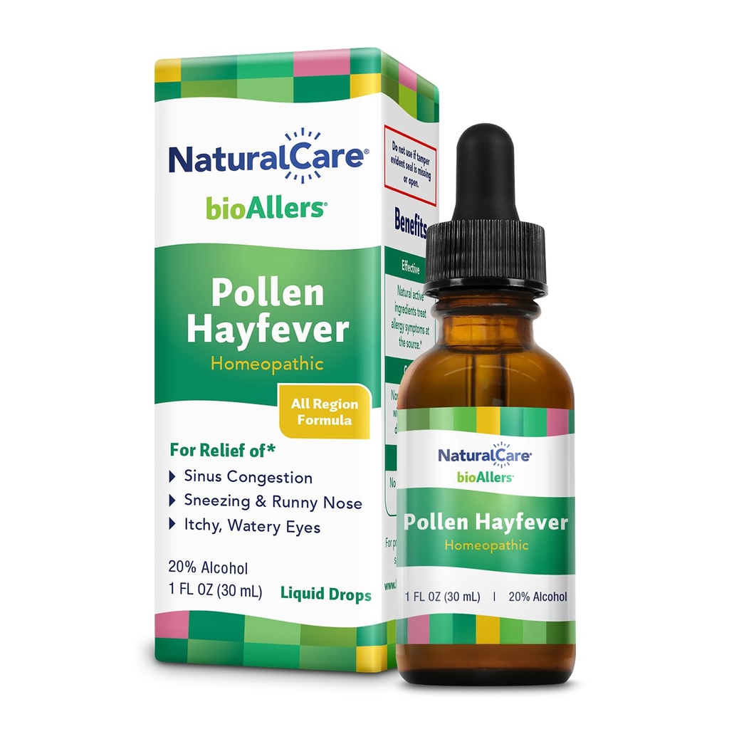 NaturalCare Pollen Hayfever Homeopathic Liquid Drops by bioAllers, 1 Fl Oz | May Provide Support Through Sneezing, Congestion, Itching, Rashes