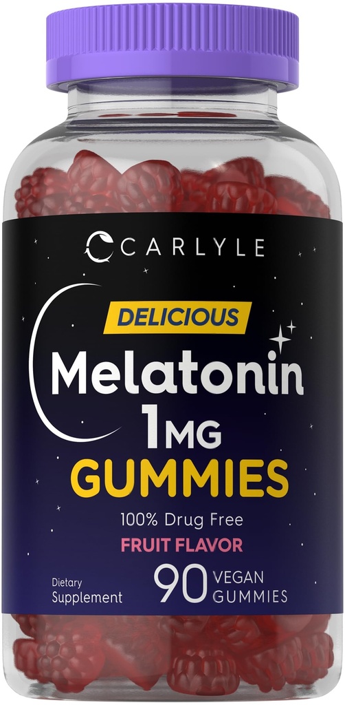 Carlyle Melatonin 1mg Gummies | 90 Count | Fruit Flavor Gummy Supplement | Vegan, Non-GMO, Gluten Free