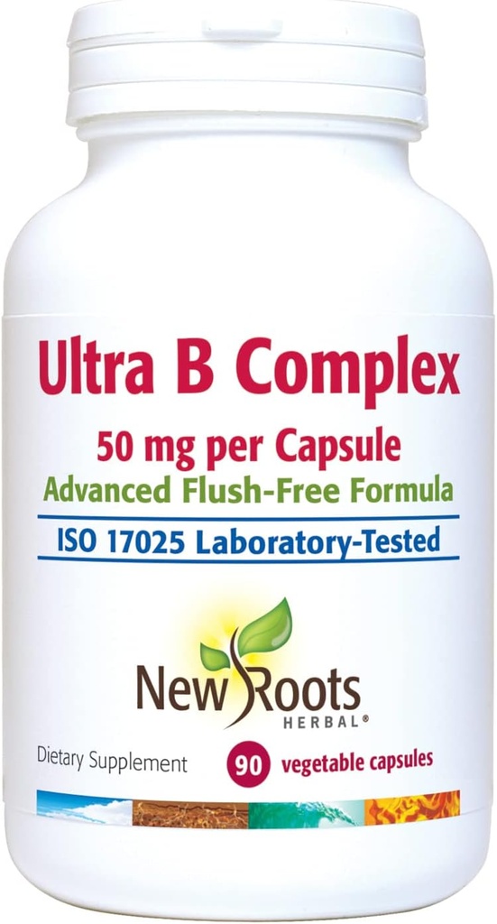 NEW ROOTS HERBAL Ultra Vitamin B Supplement (50mg) with Vitamin B6, B12, Biotin | Advanced Immune Support Supplement (90 Veg Caps) | Flush Free Formula