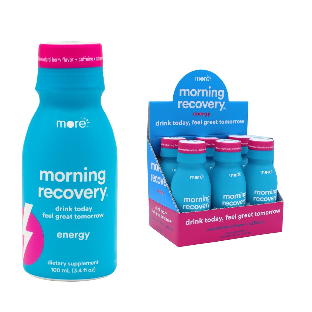 Morning Recovery DHM Electrolyte with Energy, Milk Thistle Drink Proprietary Formulation to Hydrate While Drinking, Non GMO, Vegan, Gluten-Free, Berry, Pack of 6