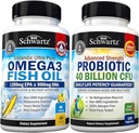 Triple Strength Omega 3 Fish Oil Softgels (2 Month Supply) Plus 40 Billion CFU Daily Probiotic Supplement (2 Month Supply)