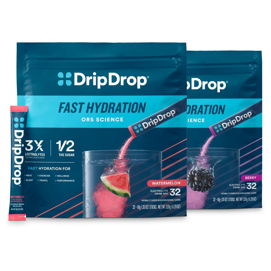DripDrop Hydration - Electrolyte Powder Packets - Watermelon & Berry - 64 Count