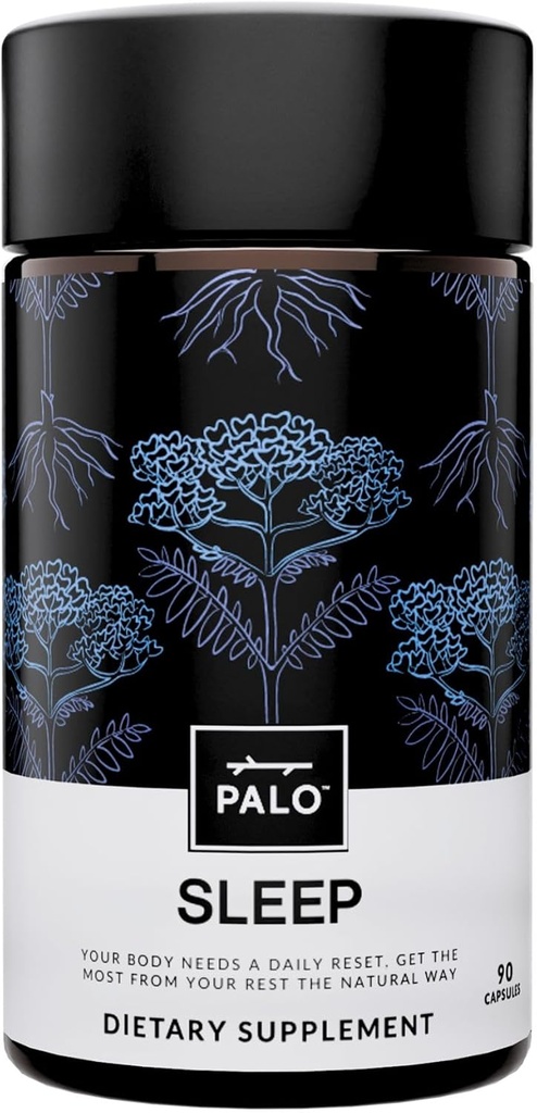 PALO Sleep & Stress Support – Melatonin-Free Vegan Supplement with Organic Valerian Root, L-Theanine, Magnesium, Chamomile, Lemon Balm & Passionflower – 90 Capsules