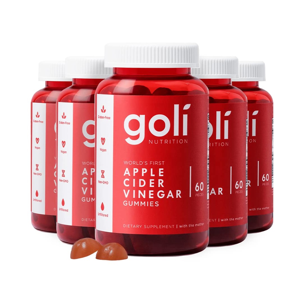 Goli Apple Cider Vinegar Gummies - Worlds First ACV Gummy with Vitamin B12, Beetroot & Pomegranate - Vegan, Non-GMO, Gluten-Free, 300 Count (5 Pack)