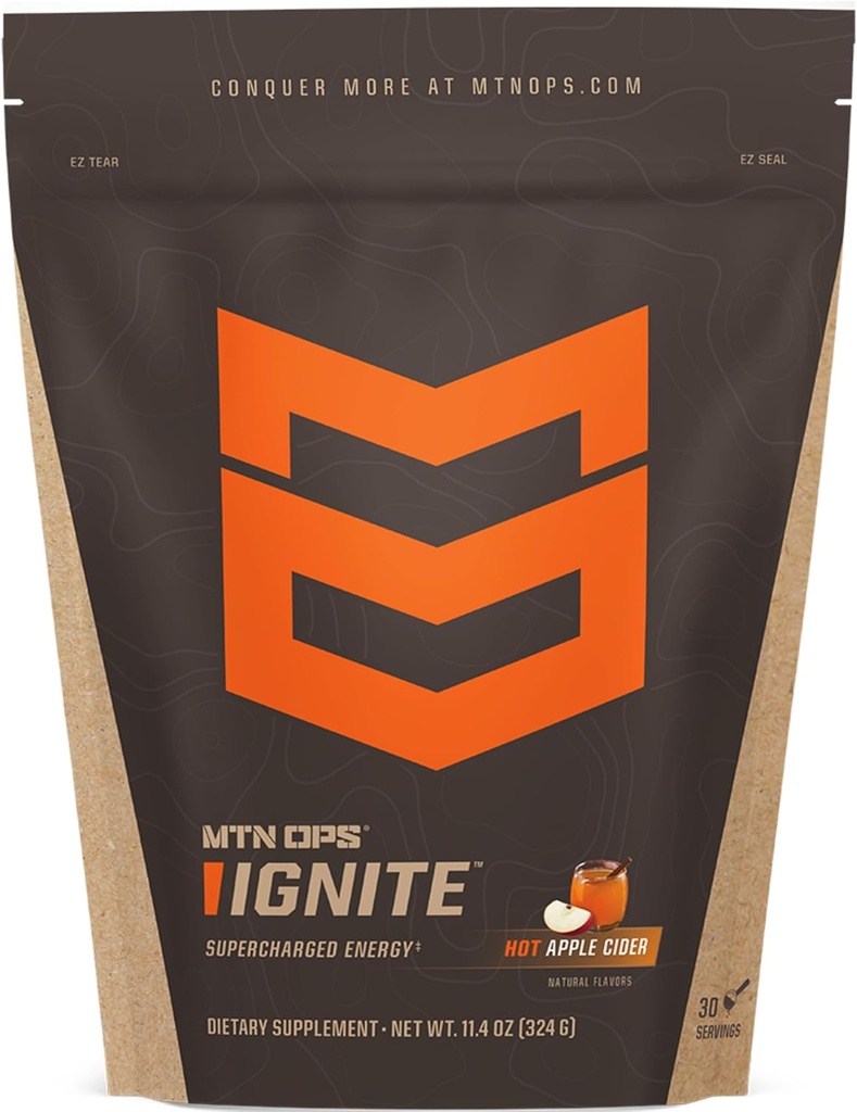 MTN OPS Hot Ignite Instant Coffee Nootropic & L-Arginine L-Citrulline for Cognitive Clarity, Mental Focus & Nitric-Oxide Boost | 200mg Caffeine per Serving, 30 Servings | Apple Cider
