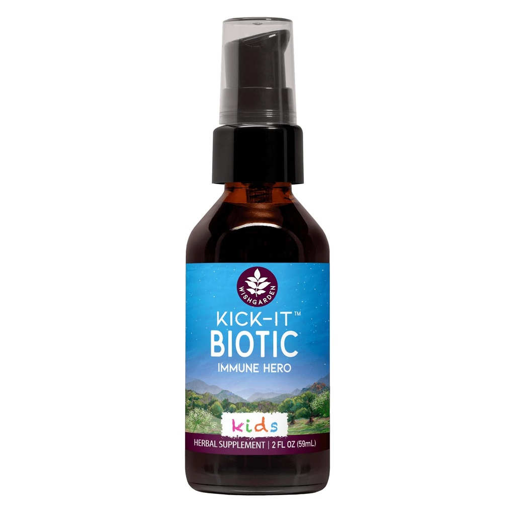 WishGarden Herbs Kick-It Biotic Immune Hero for Kids - Plant-Based Herbal Biotic Formula with Usnea Lichen & Echinacea, Supports Healthy Immune and Respiratory System Function, Immune Booster, 2oz