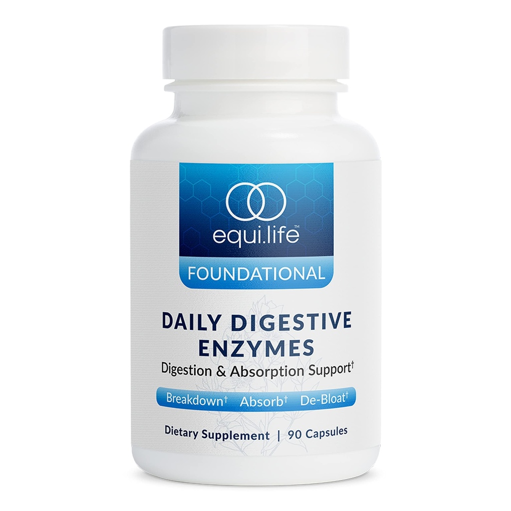 Equilife Daily Digestive Enzymes Supplement with Bromelain, Lactase, & Lipase - Supports Healthy Digestion, Acid Balance & Nutrient Absorption, Allergen Free, Gluten Free, Vegan, Non-GMO, 90 Capsules