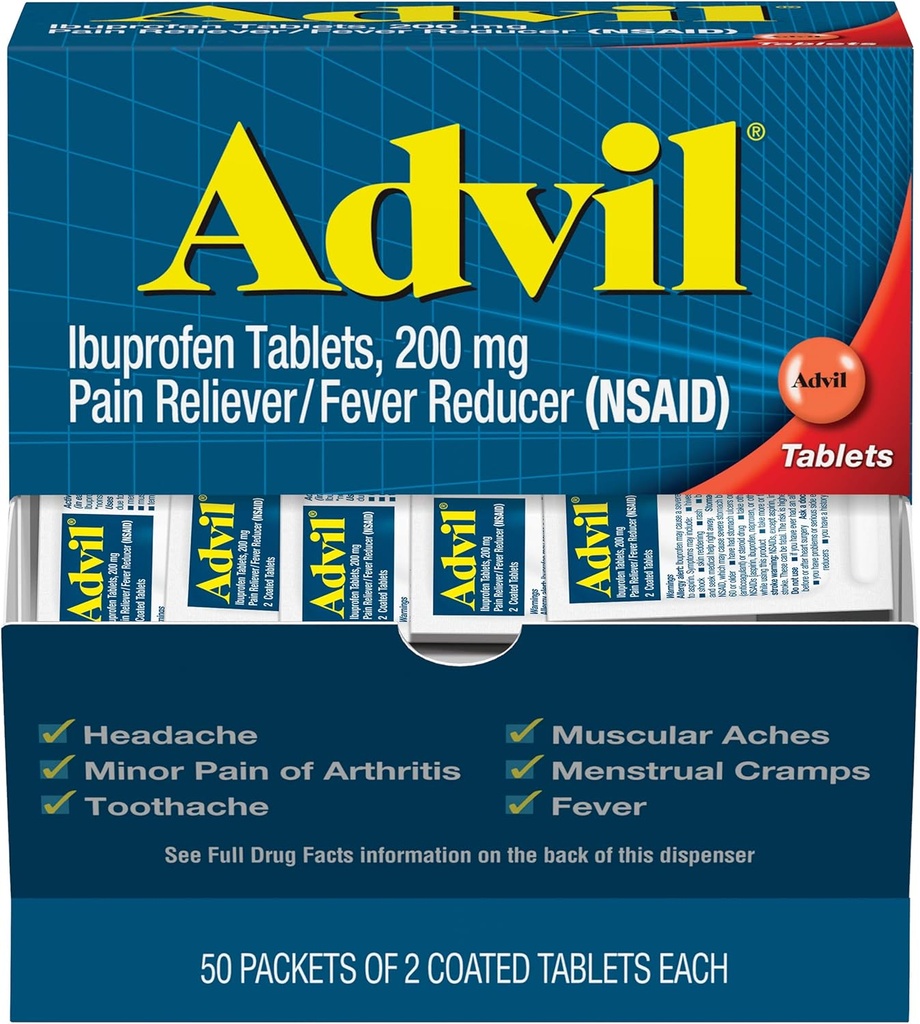 Advil Ibuprofen, 200mg, 2 Count (Pack of 50)