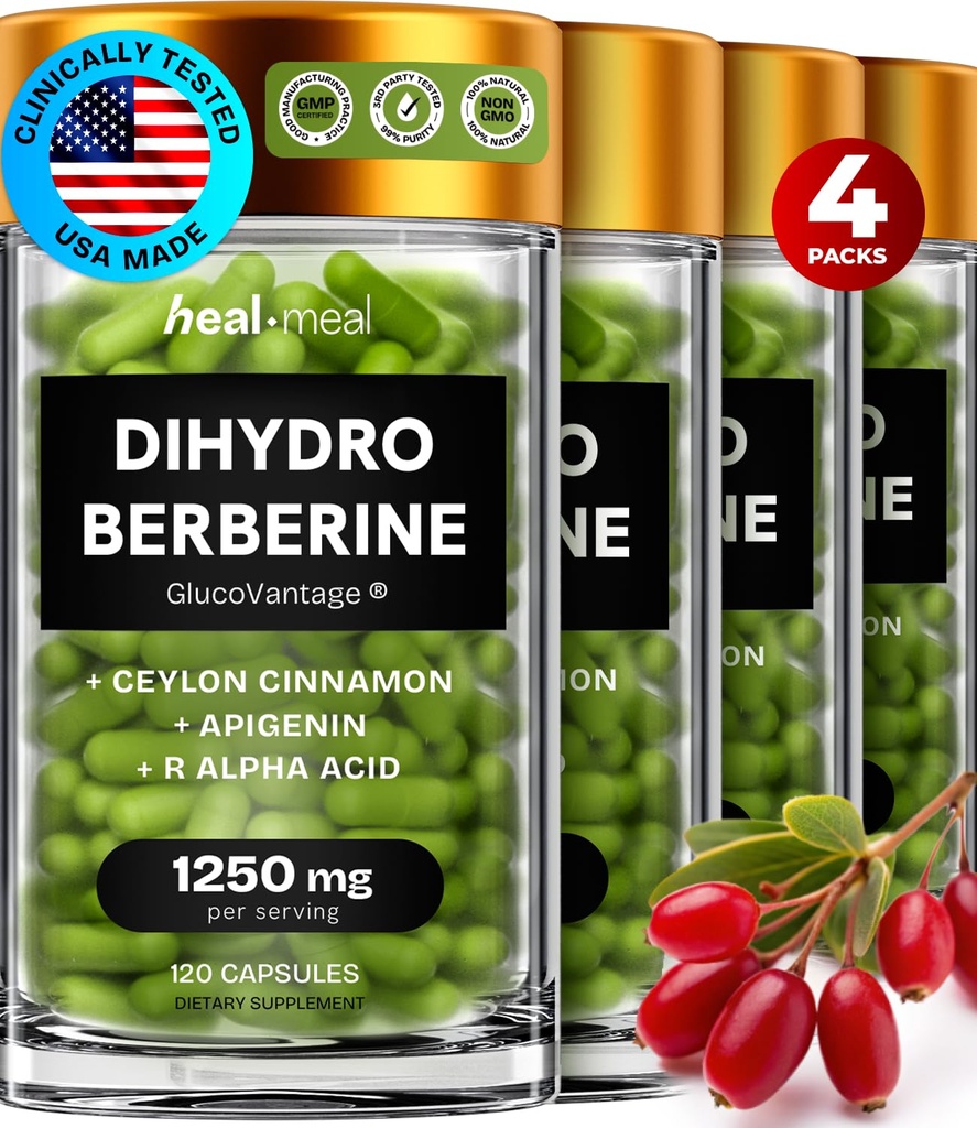 Dihydroberberine Supplement - Dehydro Berberine Organic - Super Berberine Supplement with Ceylon Cinnamon & R Alpha Lipoic Acid & Apigenin - Hydroberberine 480 caps (4 Packs)