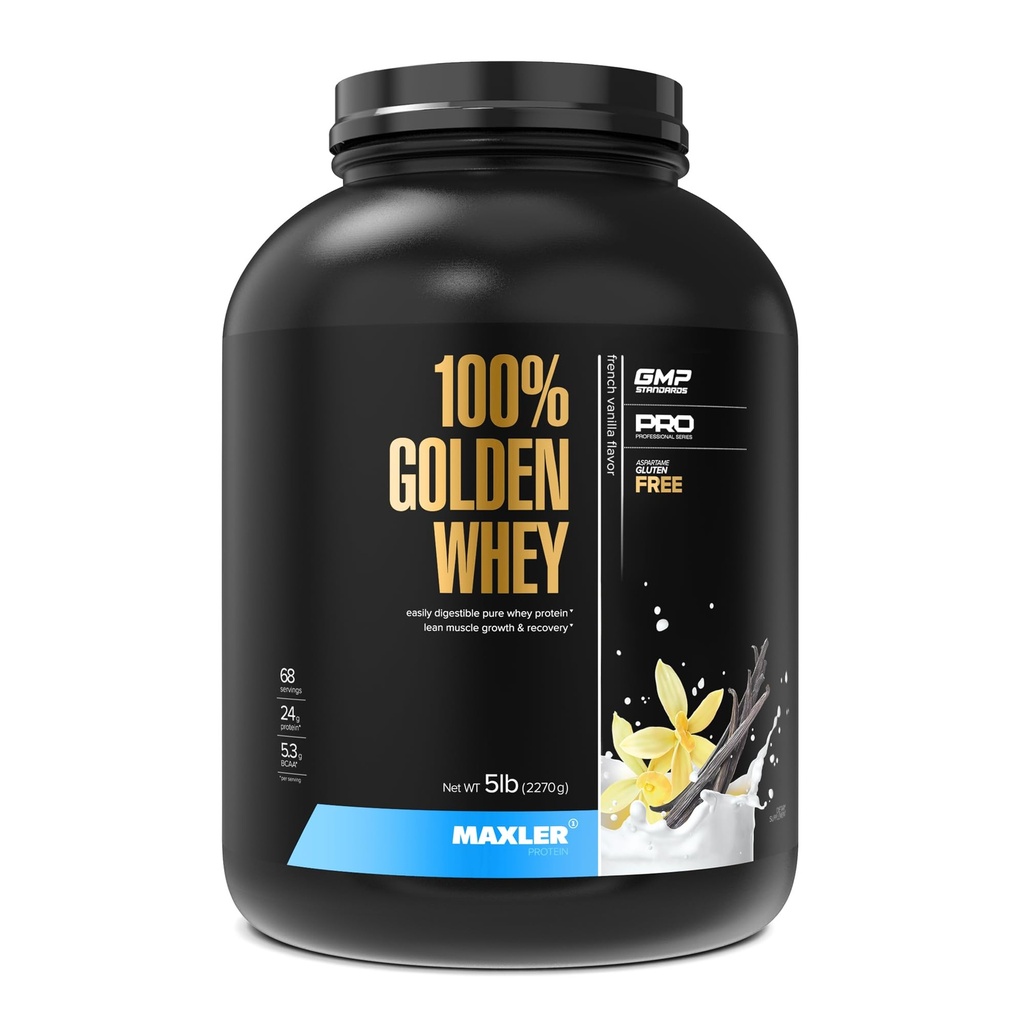 Maxler 100% Golden Whey Protein - 24g of Protein per Serving - Whey Protein Powder for Pre Post Workout - Fast-Absorbing Whey Concentrate, Isolate & Hydrolysate Blend - French Vanilla Protein 5 lb