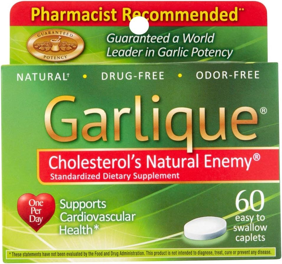 Garlique Healthy Cholesterol Formula with 5000 mcg of Allicin, 60 Enteric Coated Caplets (Pack of 3)