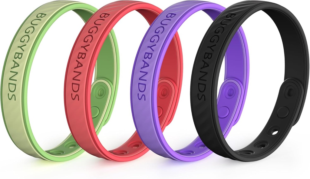 Mosquito Repellent Bracelets, 4 Pack Silicone Mosquito Repellent Bands with DEET Free, Natural & Waterproof Bug Wristbands for Kids and Adults, Outdoor Traveling Protection (Black&Red&Purple&Green)